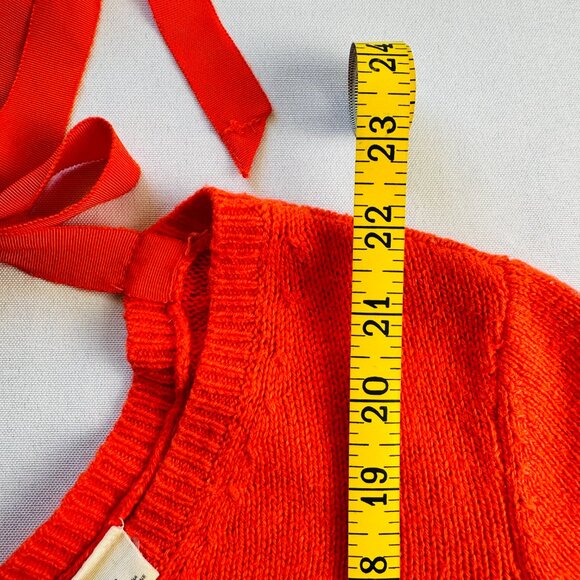 Anthropologie Moth Sweater Womens S Orange Pullover Tie Back V-Neck Open Knit - Picture 16 of 16